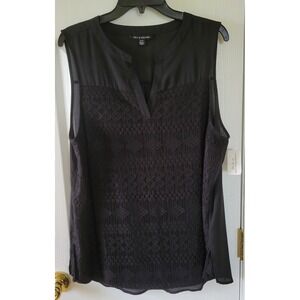 Zac & Rachel Top Size XL Black Lace Overlay Sleeveless Lined Flowy